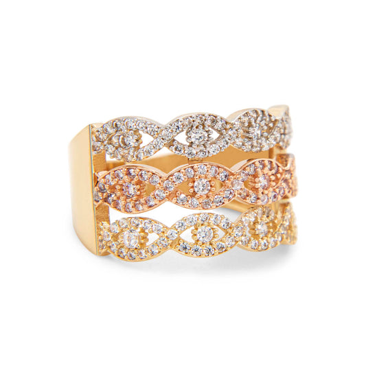 14K Tri color Gold Triple Braided Rows Ring