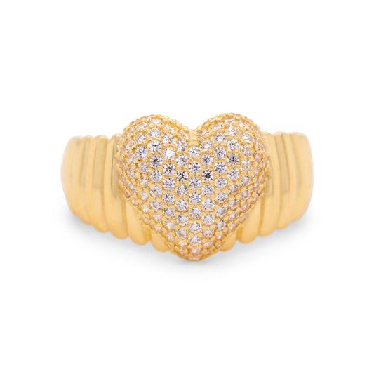 14K Yellow Gold MP CZ Heart Ring 3.6g