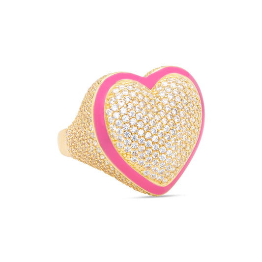 14K Yellow Gold Chubby CZ Heart Ring
