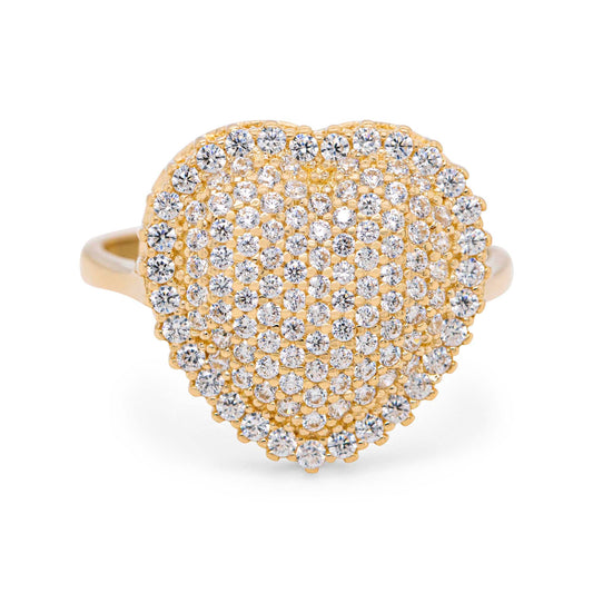 14K Yellow Gold Pave CZ Heart Ring