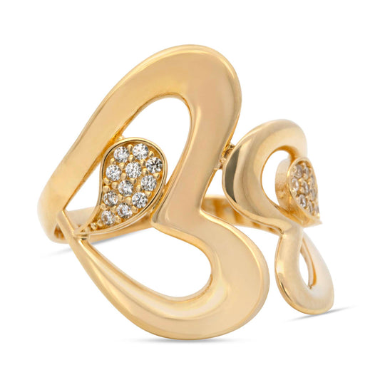 14K Yellow Gold Double Heart Cuff Ring