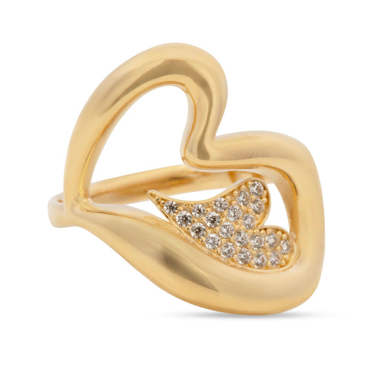14K Yellow Gold Sideways Heart Ring