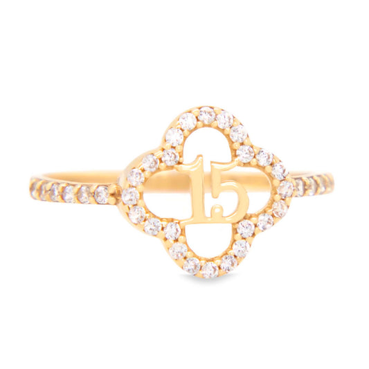 14K Yellow Gold Quinceañera Clover Ring