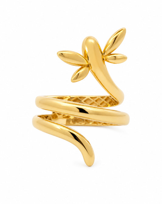 14K Yellow Gold Dragonfly Wrap Ring