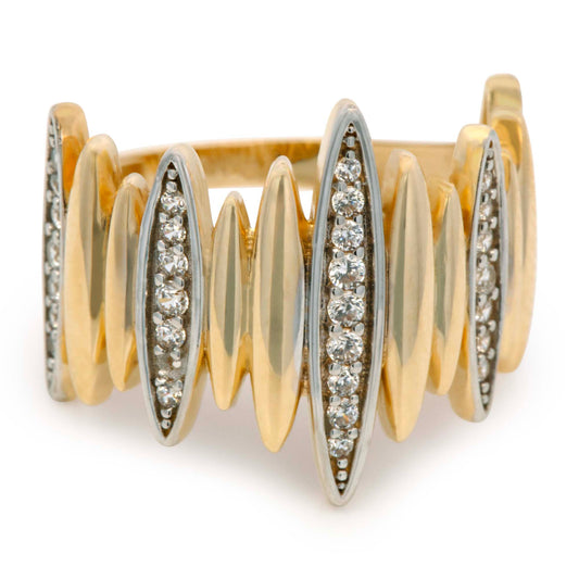 14K 2 Tones Gold Lines Dome Ring