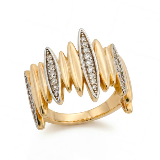 14K 2 Tones Gold Lines Dome Ring