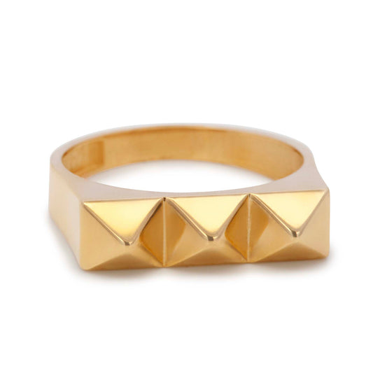 14k Yellow Gold Triple 3D Pyramids Ring