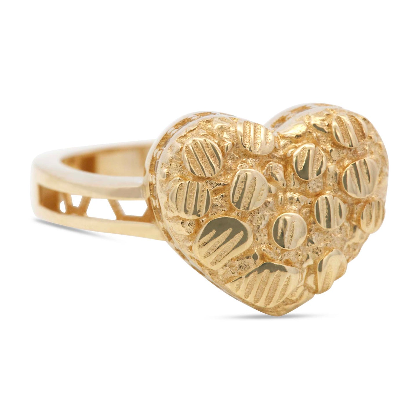 14K Yellow Gold Nugget Heart Ring