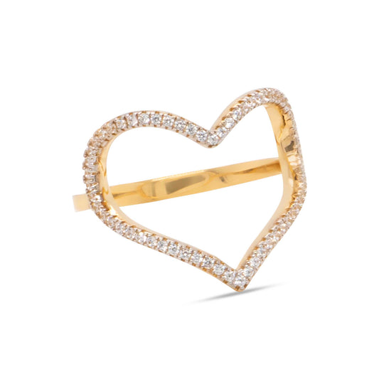 14K 2 Tones Gold Open Heart Ring