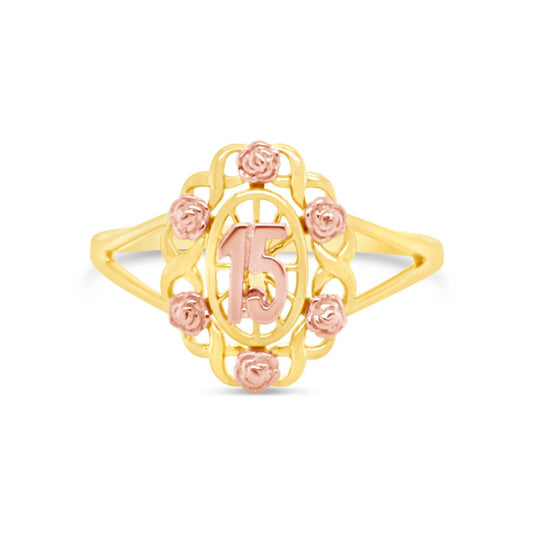 14K Two-Tone Quinceañera Oval Rose Ring