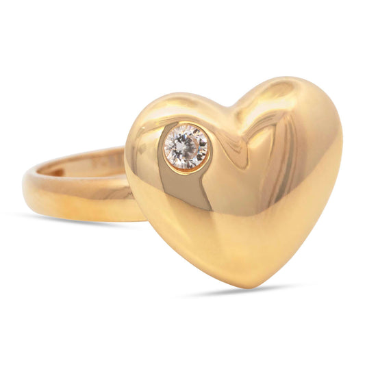 14K Yellow Gold Puffy Heart with CZ Accent Ring