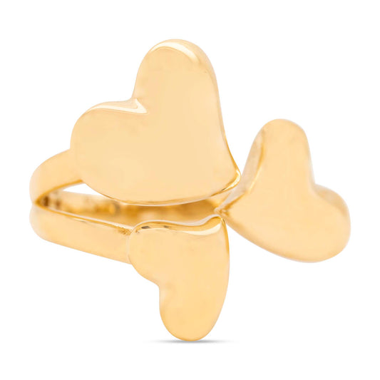 14K Yellow Gold Triple Plain Heart Ring