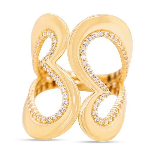 14K Yellow Gold Big Open Heart Cuff Ring
