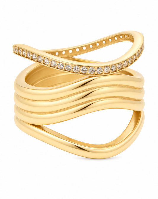 14K Yellow Gold Multi Waves Ring
