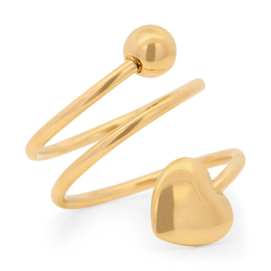 14K Yellow Gold Heart and Ball Spiral Ring