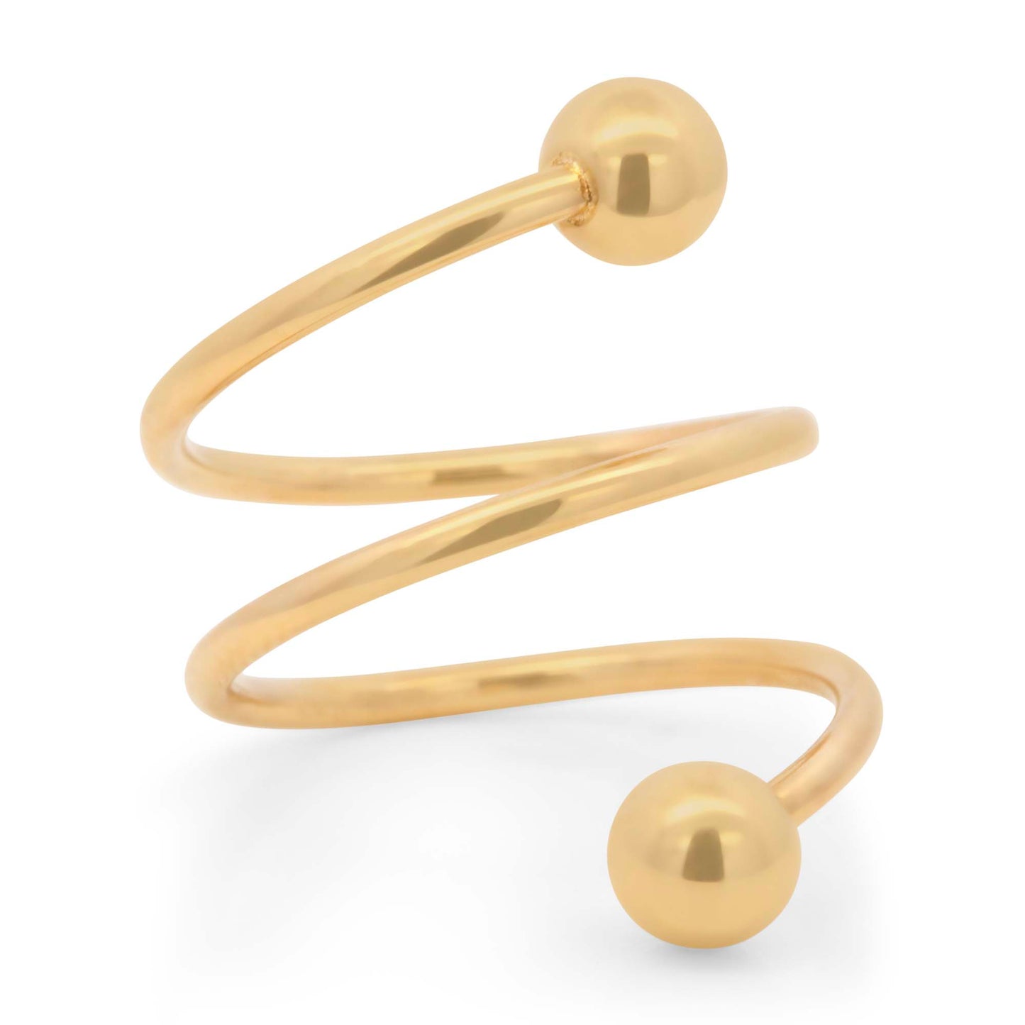 14K Yellow Gold Double Ball Spiral Ring