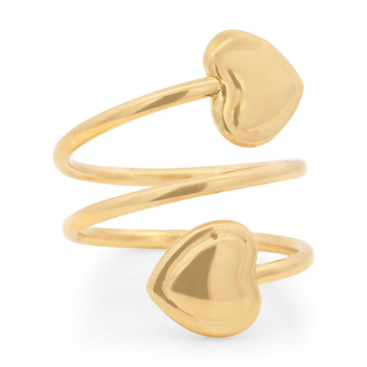 14K Yellow Gold Double Heart Spiral Ring