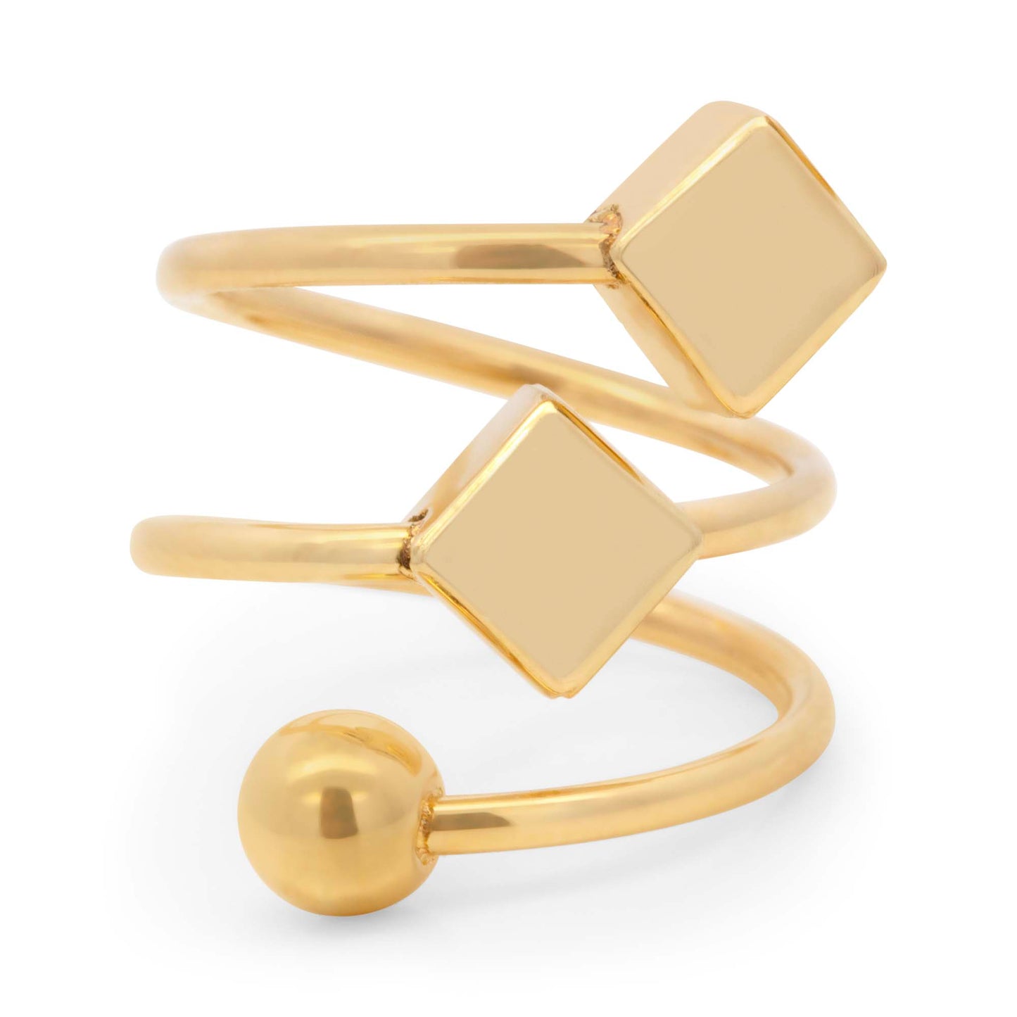 14K Yellow Gold Double Cube and Ball Spiral Ring