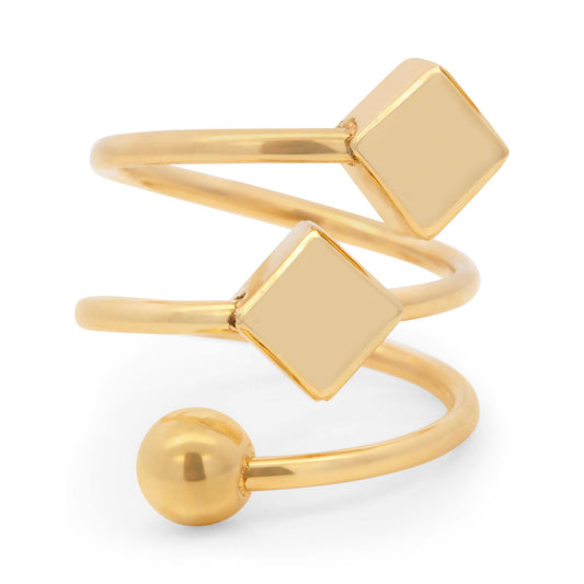 14K Yellow Gold Double Cube and Ball Spiral Ring