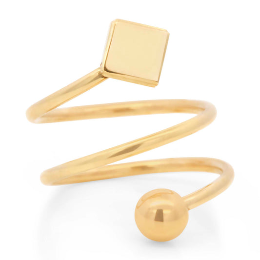14K Yellow Gold Cube and Ball Spiral Ring