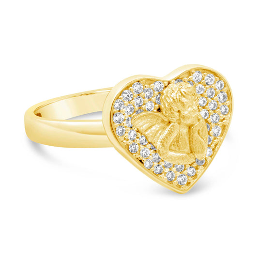 14K Yellow Gold Angel Heart Pave CZ Ring