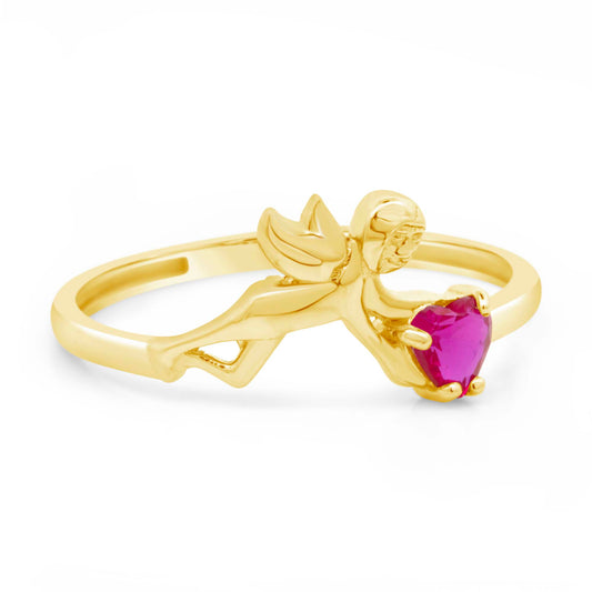 14K Yellow Gold Angel Holding CZ Heart Ring