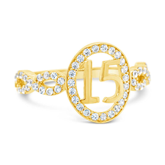 14K Yellow Gold Circle Quinceañera Twisted Band CZ Ring