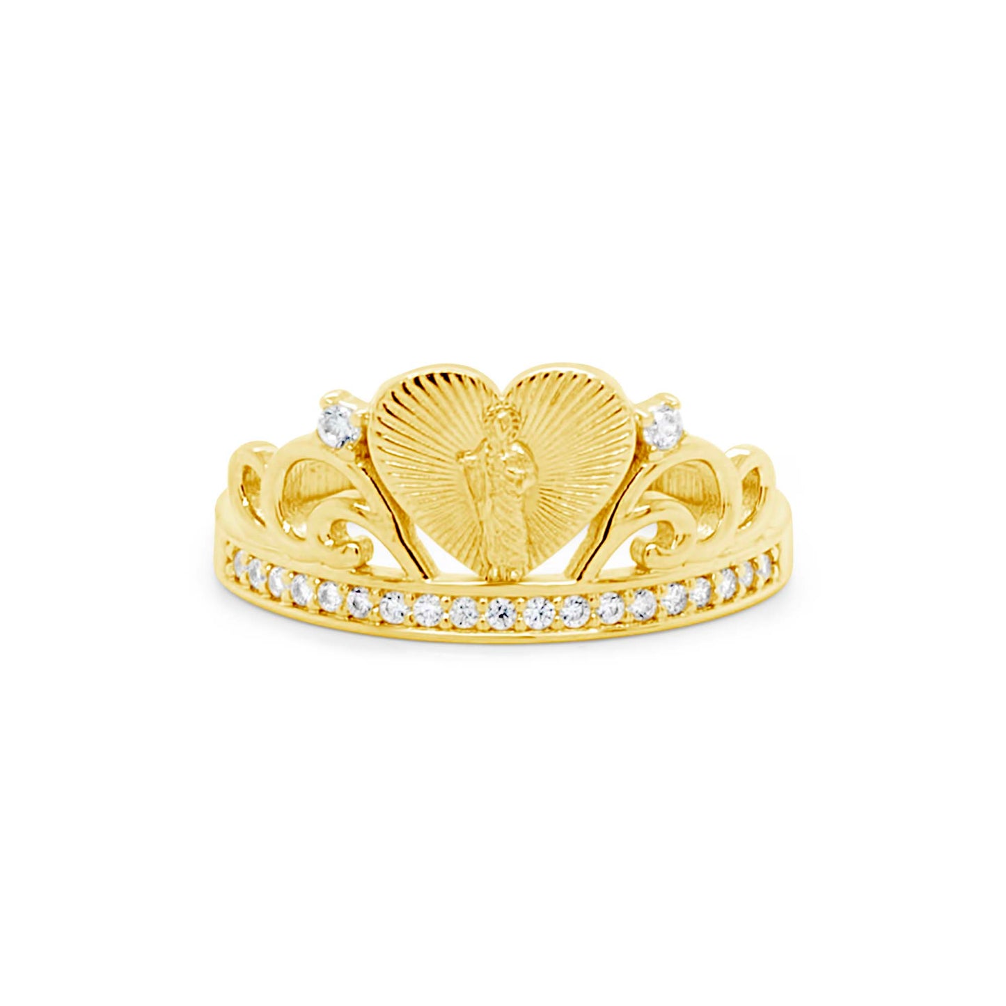14K Yellow Gold "San Benito" Heart Crown CZ Ring