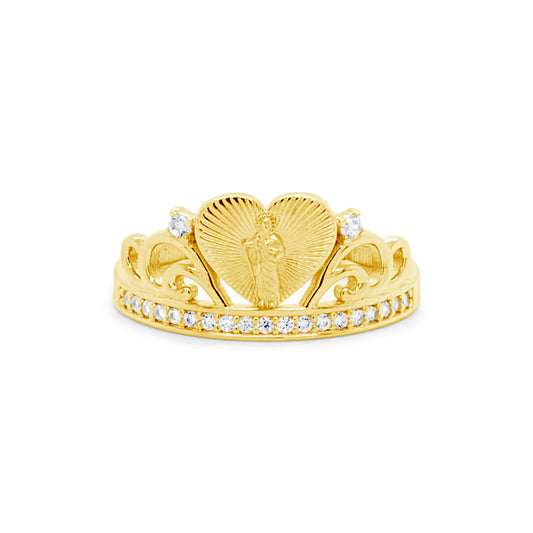 14K Yellow Gold "San Benito" Heart Crown CZ Ring