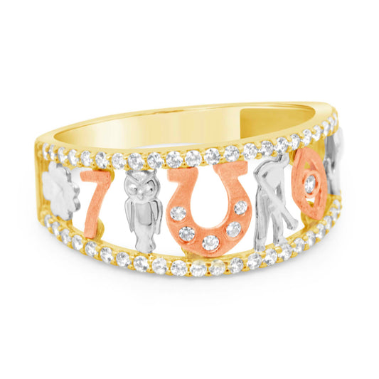 Tri-Color Lucky Charm Pave CZ Ring
