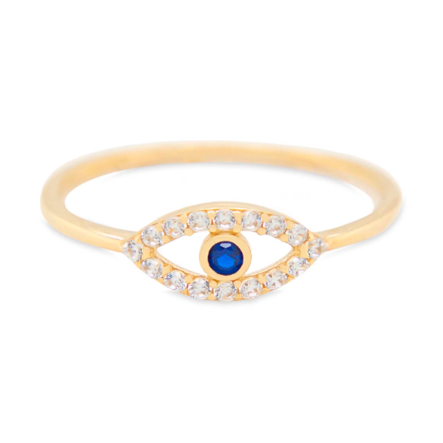 14K Yellow Gold Pave Evil Eye CZ Ring