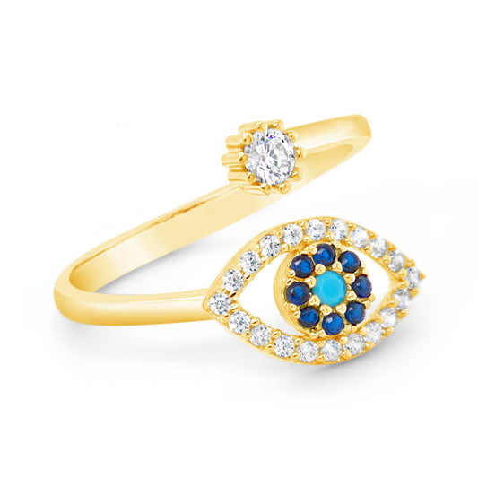 14K Yellow Gold Evil Eye CZ Wrap Ring