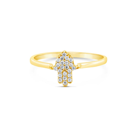 14k Yellow Gold Pave Hamsa CZ Ring