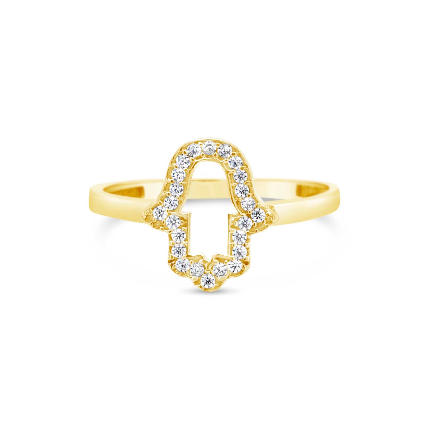14k Yellow Gold Open Hamsa Pave CZ Ring