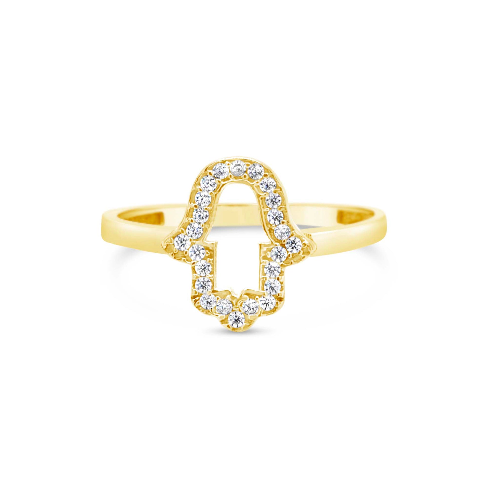 14k Yellow Gold Open Hamsa Pave CZ Ring