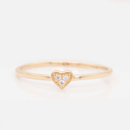 14K Yellow Gold Mini Heart CZ Ring