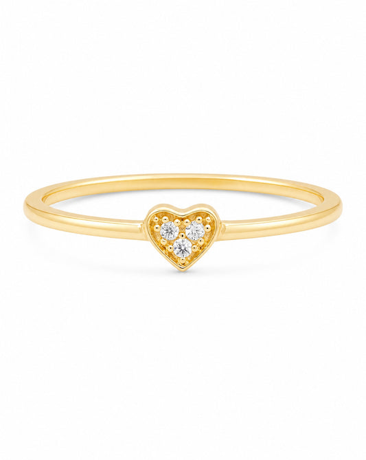 14K Yellow Gold Mini Heart CZ Ring