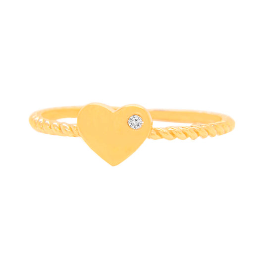 14K Yellow Gold Twisted Band Heart with CZ Accent Ring