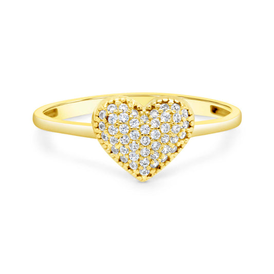 14K Yellow Gold Pave Heart CZ Ring