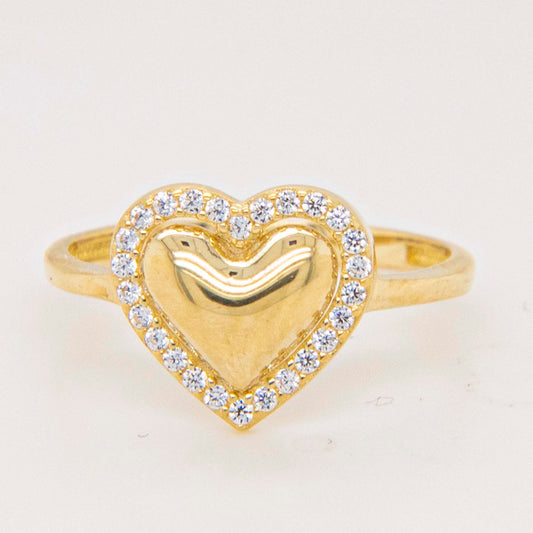 14K Yellow Gold Heart Halo CZ Ring