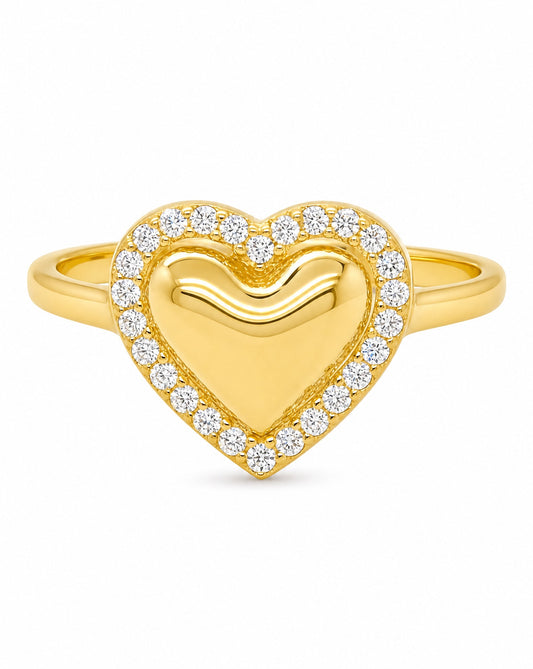 14K Yellow Gold Heart Halo CZ Ring