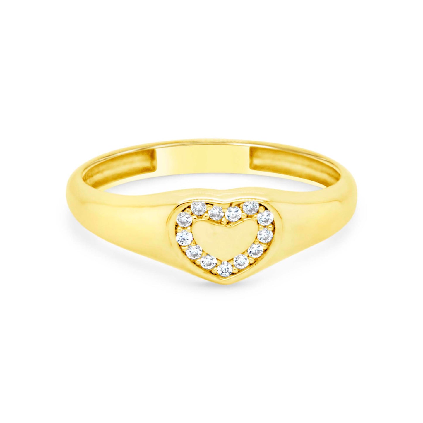 14K Yellow Gold Heart CZ Outlined Ring
