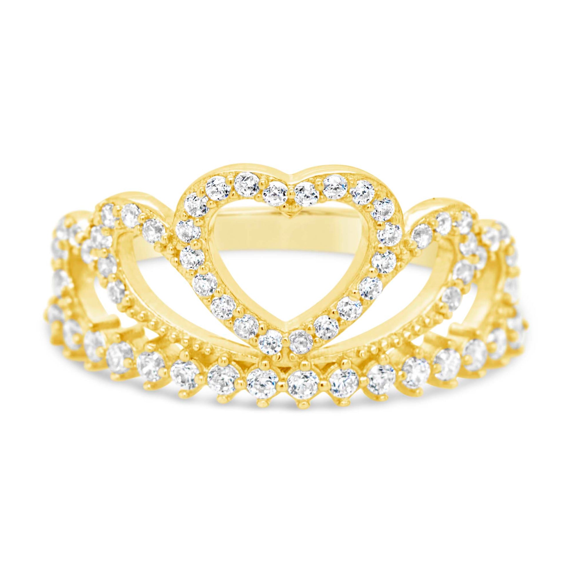 14K Yellow Gold Heart Crown CZ Ring