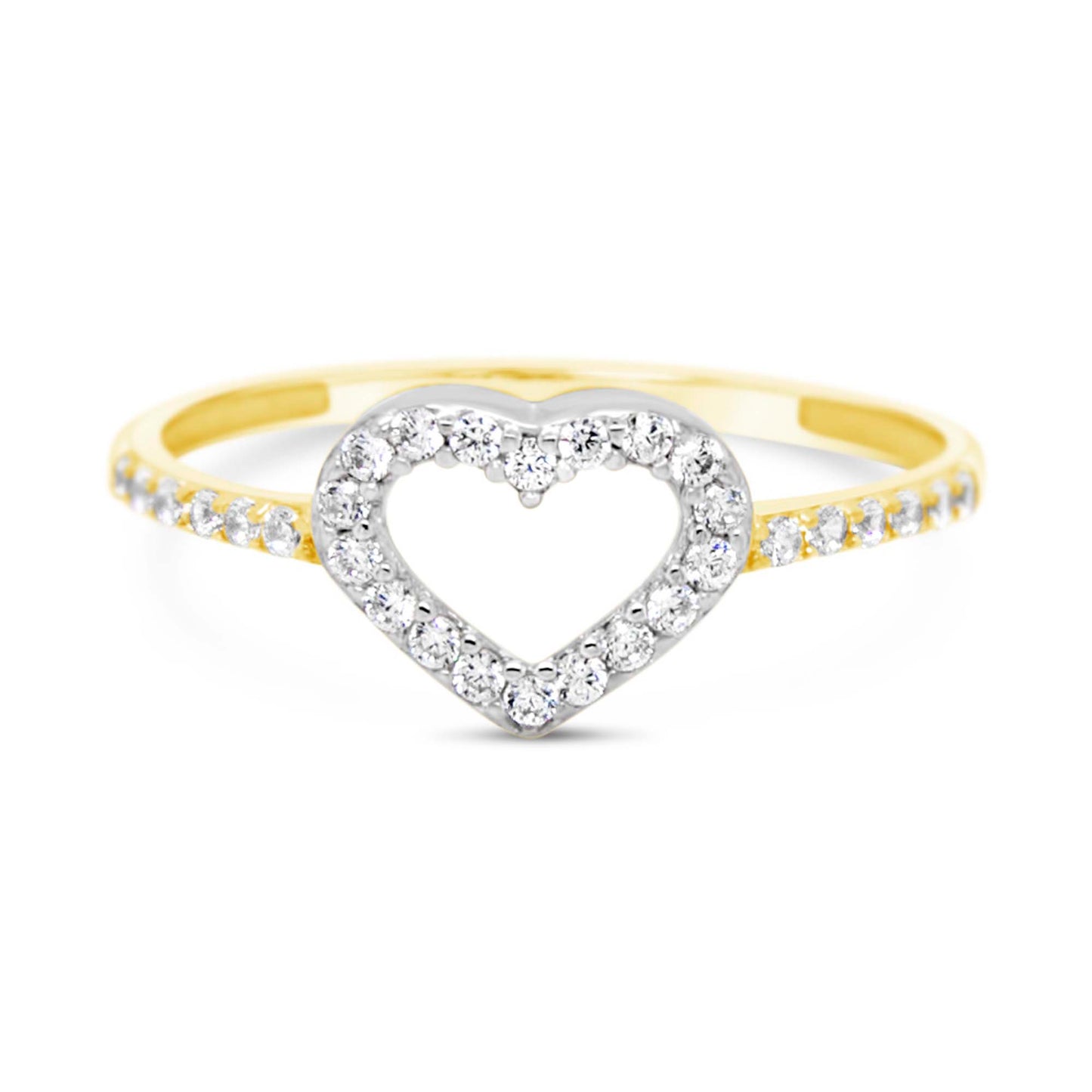 14K Two-Tones Gold Open Heart CZ Ring