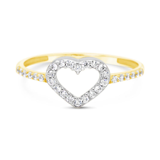 14K Two-Tones Gold Open Heart CZ Ring