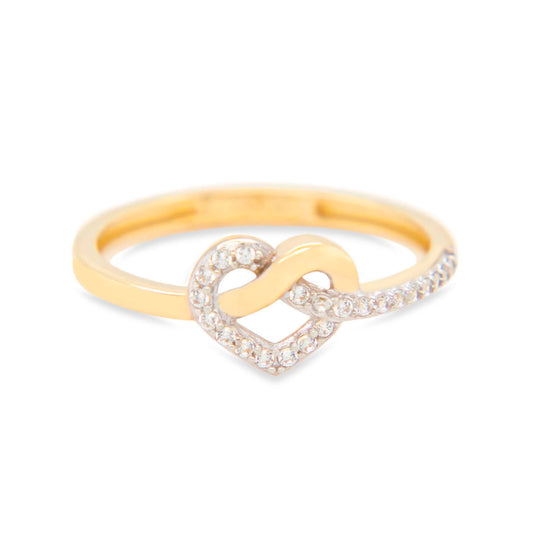 14K Two-Tones Gold Pave Heart Knot CZ Ring