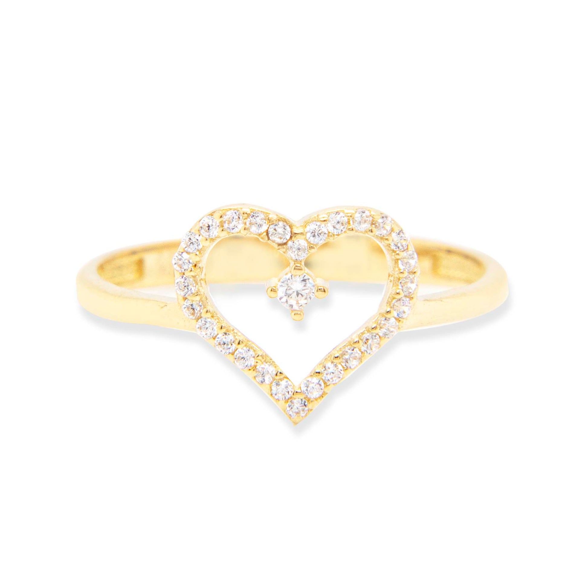 14K Yellow Gold CZ Heart Open Center CZ Ring