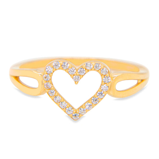 14K Yellow Gold Open Heart CZ Split Band Ring