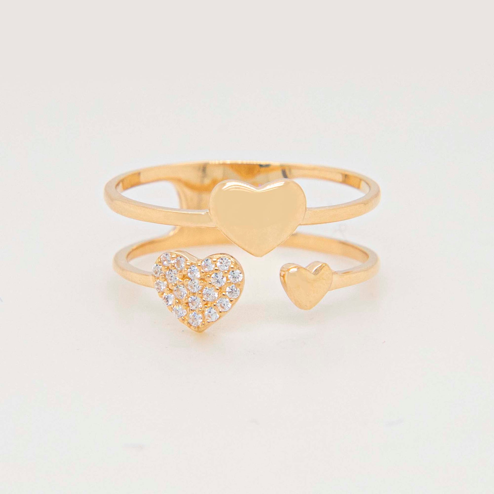 14K Yellow Gold Multi-Heart Layered CZ Ring