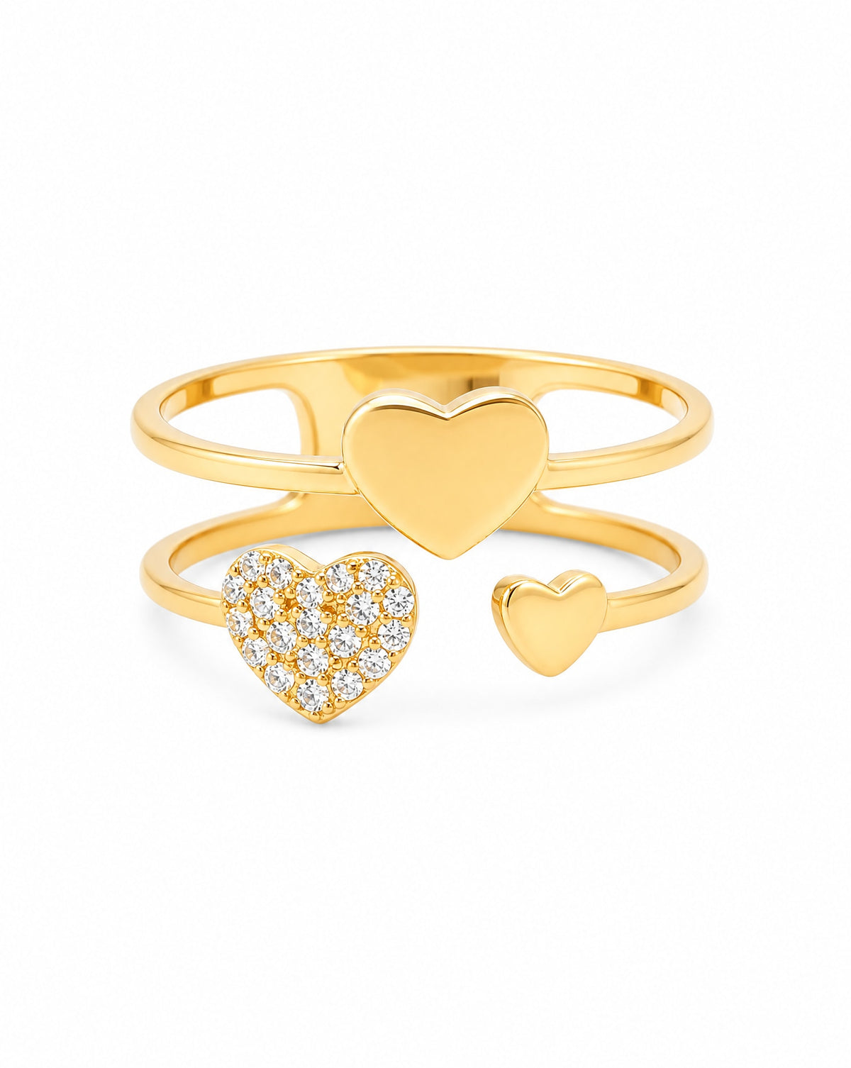 14K Yellow Gold Multi-Heart Layered CZ Ring